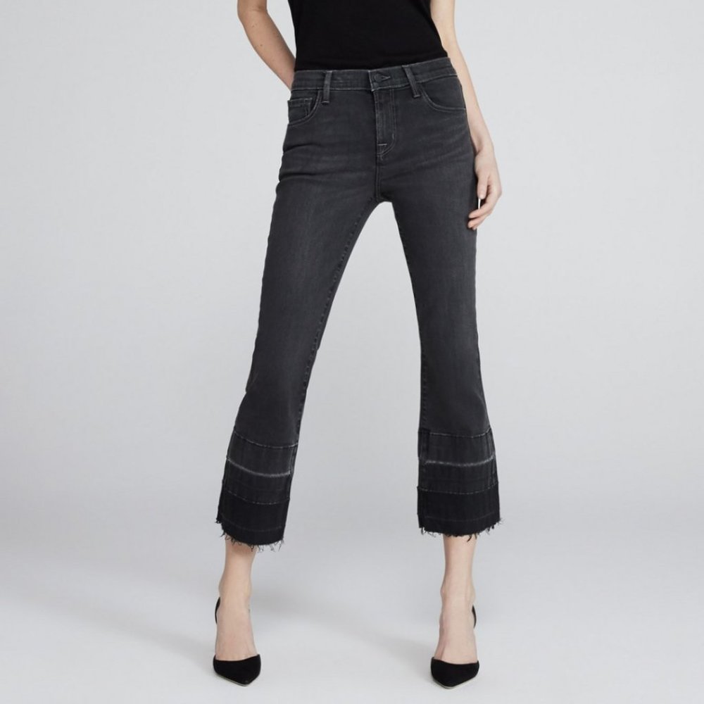 NWT J Brand Black/Gray Cropped Boot Cut Jeans 28